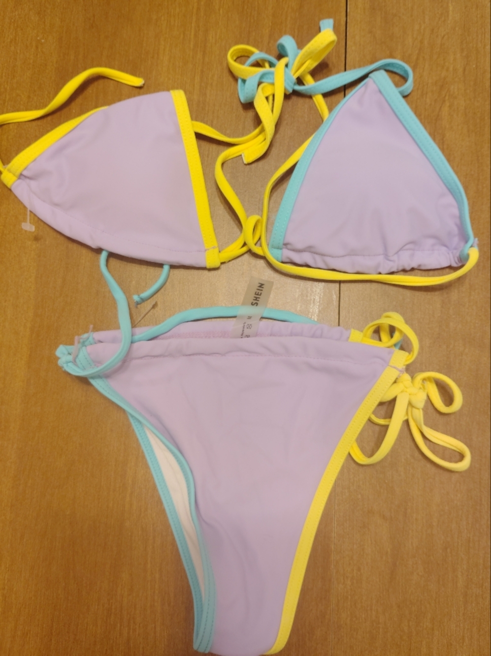 SHEIN Kids' Lavender & Yellow Bikini Top - Colorblock Swim